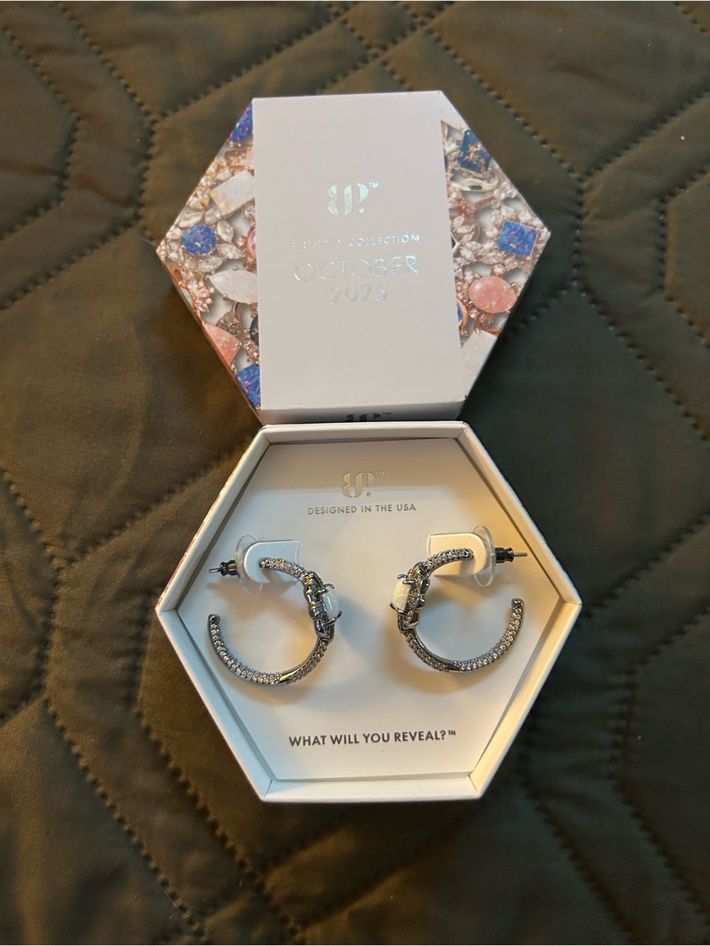 Bomb Party | Oct 2025 |Opal | Hematite Hoop Earrings | NIB